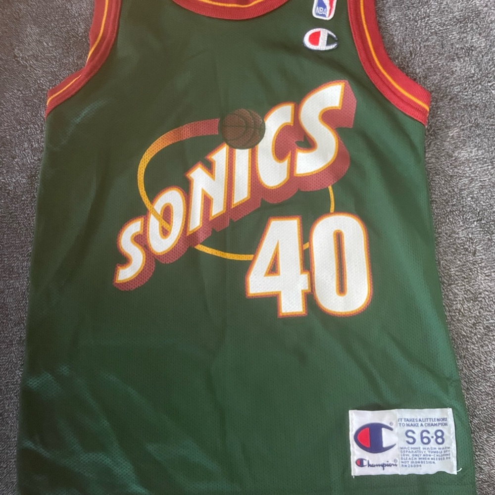 Sonic’s Kemp jersey kids size 6-8 Authentic Champion Green Basketball Jersey